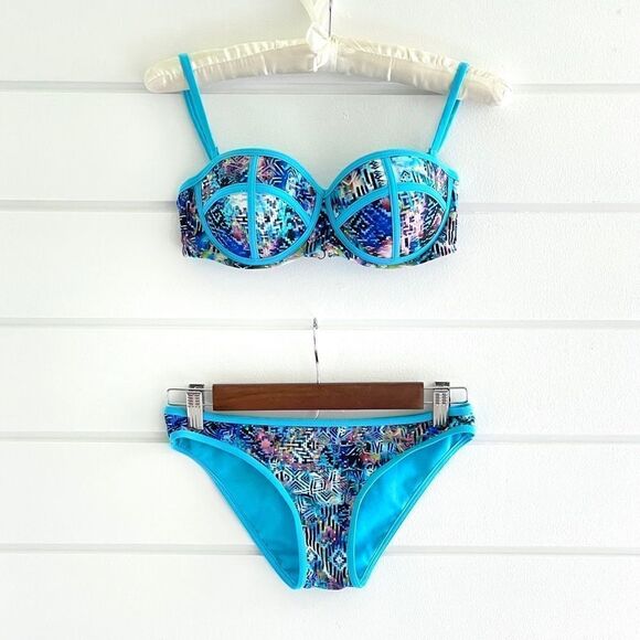 Coral Tropics 2 Piece Matching Swim Bikini Set S - Picture 1 of 6